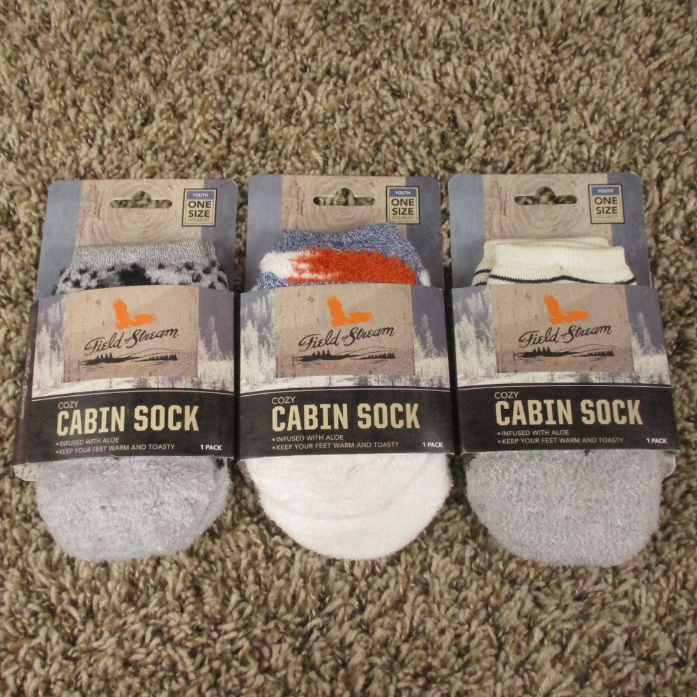 Field‎ & Stream Socks Variety 3 Pack Youth One Size Cozy Cabin Aloe Infused
